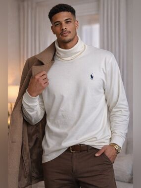 Polo by Ralph Lauren Cream Turtleneck with Navy Pony